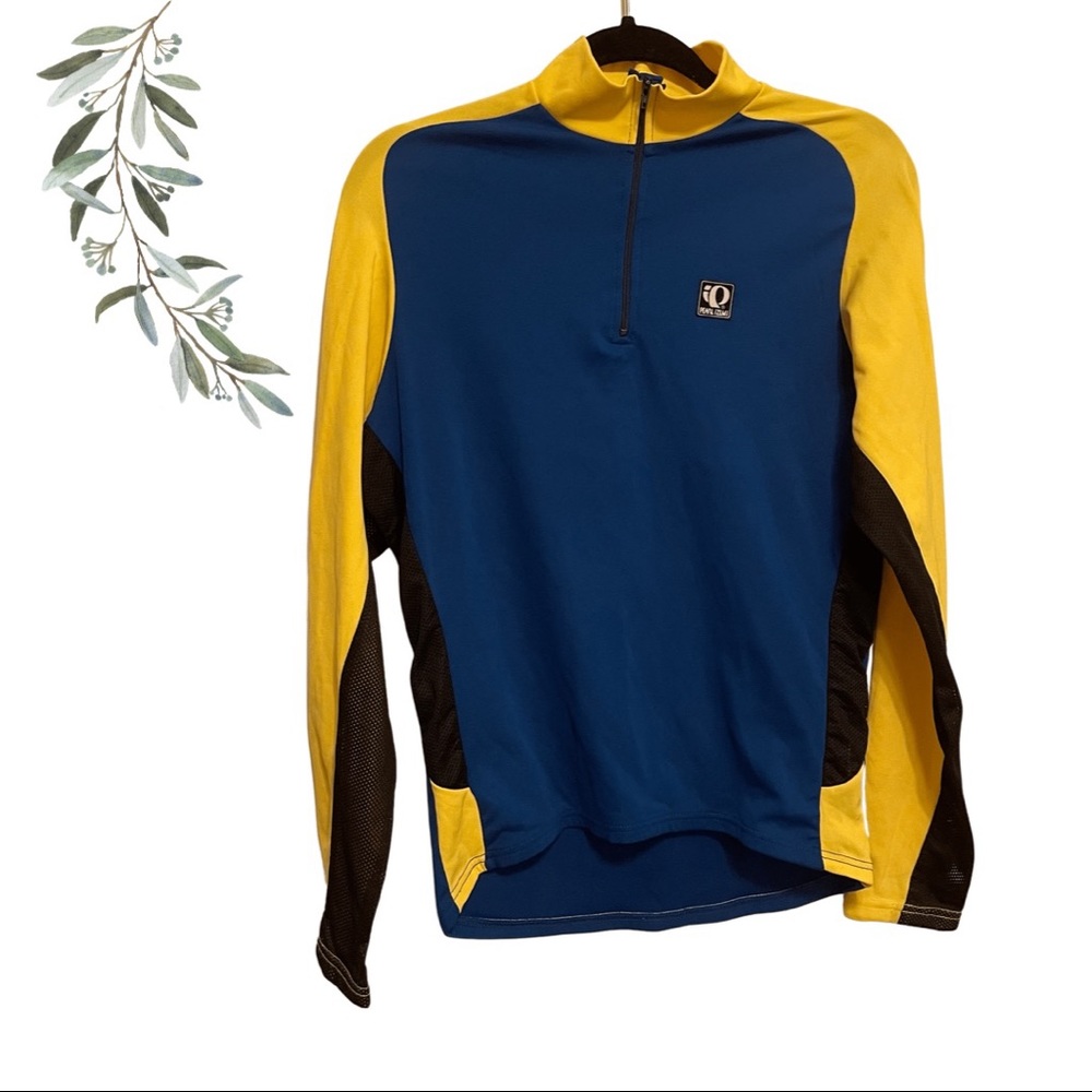 Pearl Izumi Blue and Yellow Color Block Quarter Zip Cycling Shirt Size Large